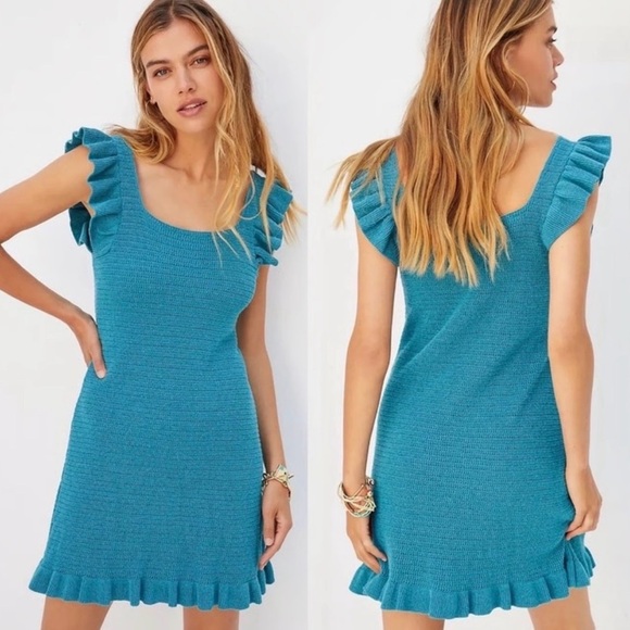 NWT Anthropologie Ruffled Pointelle Mini Dress - Picture 3 of 10